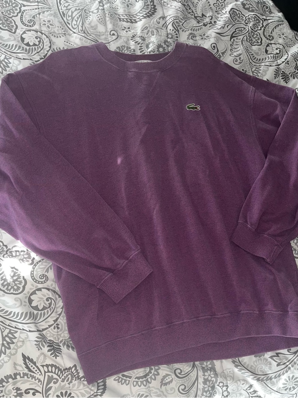 Lacoste Men's Purple Crewneck Sweatshirt with Crocodile Patch